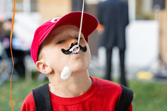 Online Learning and Teaching employees enjoy some Halloween fun at Lamprecht Hall courtyard.