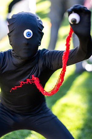 Online Learning and Teaching employees enjoy some Halloween fun at Lamprecht Hall courtyard.
