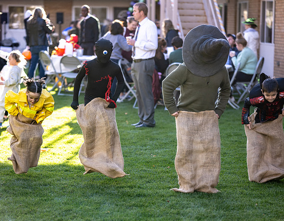 Online Learning and Teaching employees enjoy some Halloween fun at Lamprecht Hall courtyard.