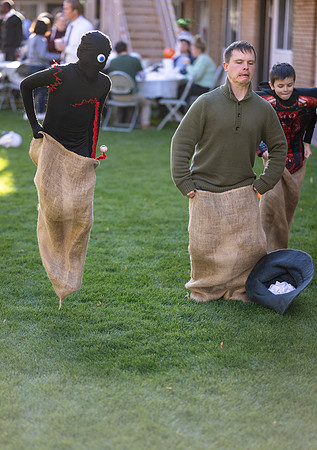 Online Learning and Teaching employees enjoy some Halloween fun at Lamprecht Hall courtyard.