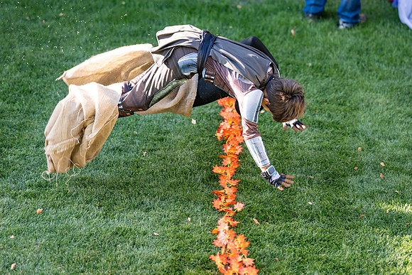 Online Learning and Teaching employees enjoy some Halloween fun at Lamprecht Hall courtyard.