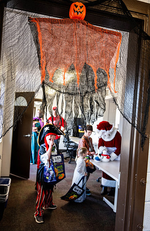 Online Learning and Teaching employees enjoy some Halloween fun at Lamprecht Hall courtyard.