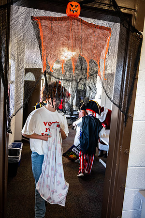 Online Learning and Teaching employees enjoy some Halloween fun at Lamprecht Hall courtyard.