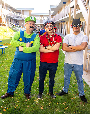Online Learning and Teaching employees enjoy some Halloween fun at Lamprecht Hall courtyard.