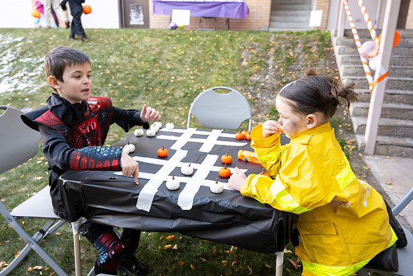Online Learning and Teaching employees enjoy some Halloween fun at Lamprecht Hall courtyard.