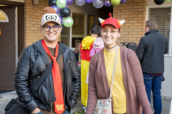 Online Learning and Teaching employees enjoy some Halloween fun at Lamprecht Hall courtyard.