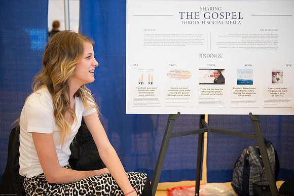 Students present their projects for the Student Research and Creative Works Conference.