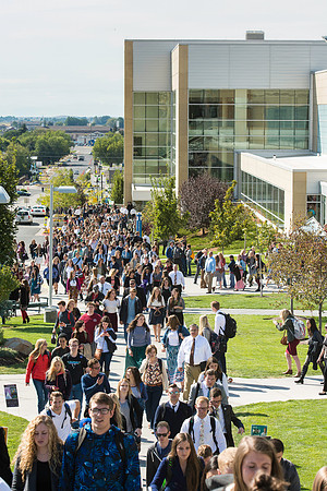 Students leaving the BYUI-Center after the first devotional of the Fall 2016 semester.