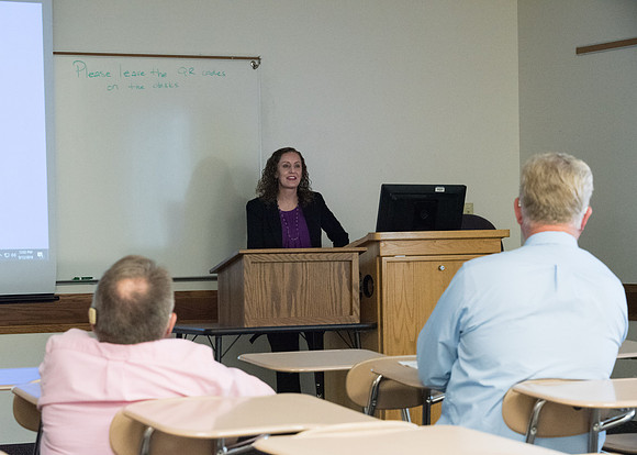 "To Bear them up", Fall Faculty Conference in the Hinckley Building. Ina Jane Rodino teaches "Reaching the One: Libraries without walls". Sept 2018