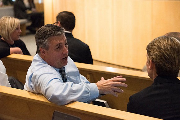 Everyone participates in an activity at the fall faculty meeting in the Taylor Chapel. Sept 2018