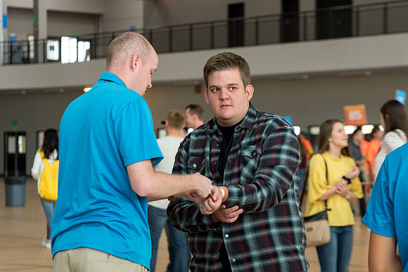 Students enjoy a free meal and spend time with all the new students.