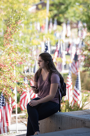Students on campus the first day of Fall semester 2018.