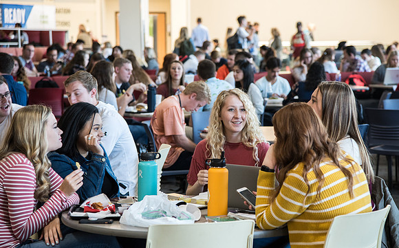 Students on campus the first day of Fall semester 2018.