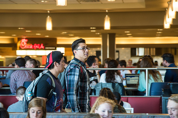 Students on campus the first day of Fall semester 2018.