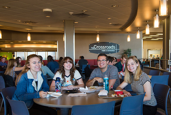 Students on campus the first day of Fall semester 2018.