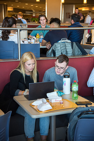 Students on campus the first day of Fall semester 2018.