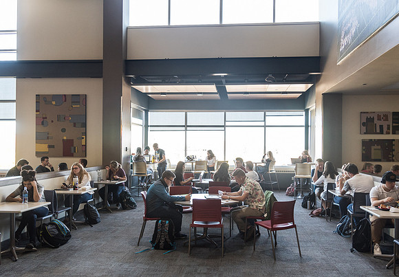 Students on campus the first day of Fall semester 2018.