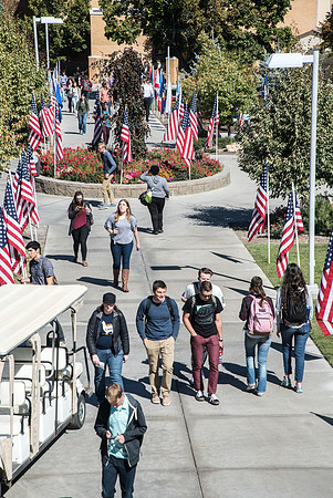Students on campus the first day of Fall semester 2018.