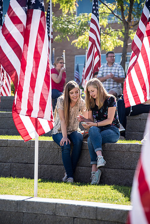 Students on campus the first day of Fall semester 2018.