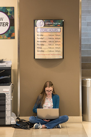 Students on campus the first day of Fall semester 2018.