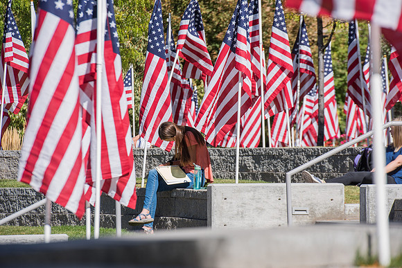 Flags commemorating Constitution Day at the BYU-Idaho campus. Sept 2018