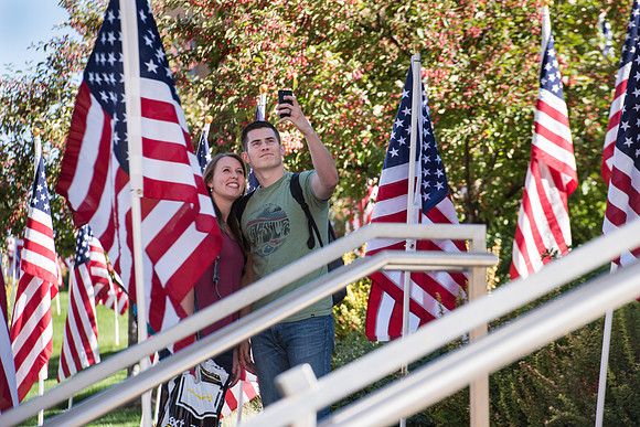 Flags commemorating Constitution Day at the BYU-Idaho campus. Sept 2018