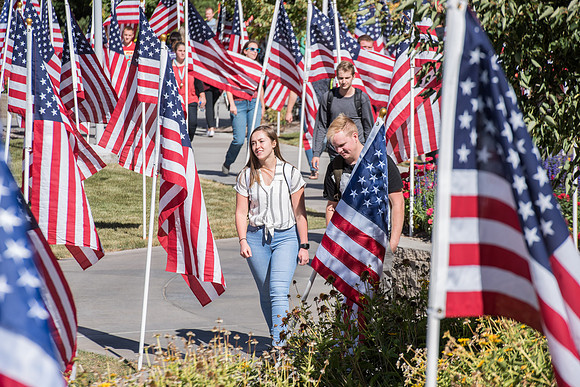 Flags commemorating Constitution Day at the BYU-Idaho campus. Sept 2018