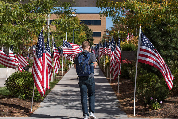 Flags commemorating Constitution Day at the BYU-Idaho campus. Sept 2018