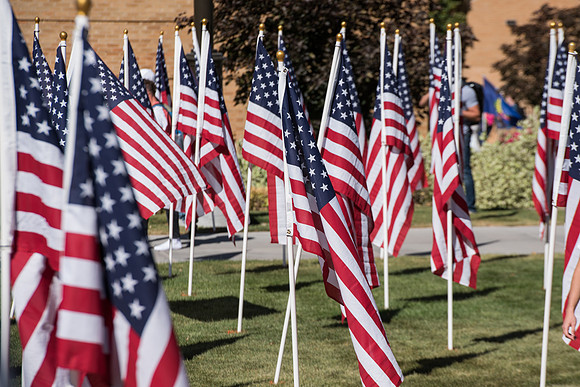 Flags commemorating Constitution Day at the BYU-Idaho campus. Sept 2018