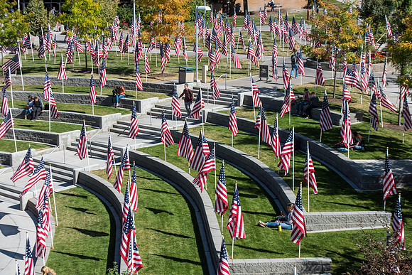 Flags commemorating Constitution Day at the BYU-Idaho campus. Sept 2018