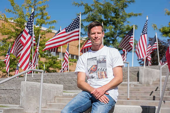 Flags commemorating Constitution Day at the BYU-Idaho campus. Sept 2018