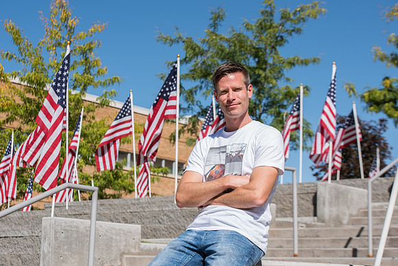 Flags commemorating Constitution Day at the BYU-Idaho campus. Sept 2018