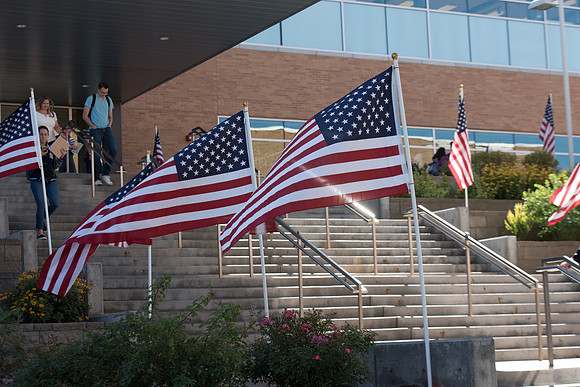 Flags commemorating Constitution Day at the BYU-Idaho campus. Sept 2018