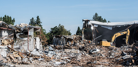 Big D Construction demolishing the Kirkham building during Summer break.