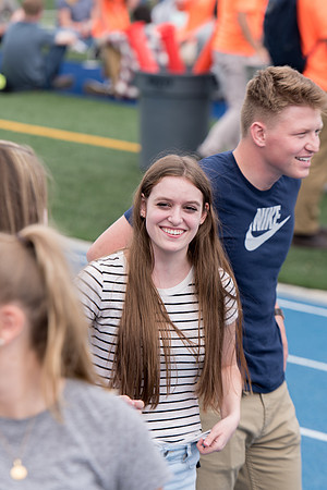 Students make new friends and get acquainted with other new students in their I-Team at the Football Field