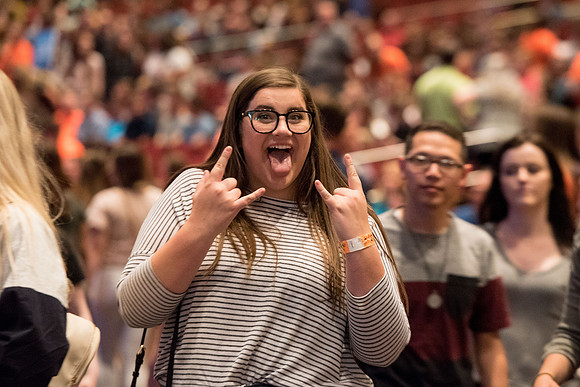 New students and parents have the opportunity to hear from President and Sister Eyring at BYU-I Center.