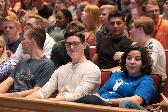 New students and parents have the opportunity to hear from President and Sister Eyring at BYU-I Center.