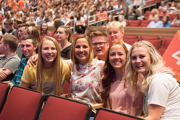 New students and parents have the opportunity to hear from President and Sister Eyring at BYU-I Center.