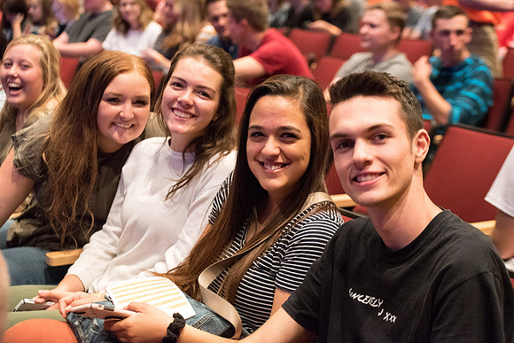 New students and parents have the opportunity to hear from President and Sister Eyring at BYU-I Center.