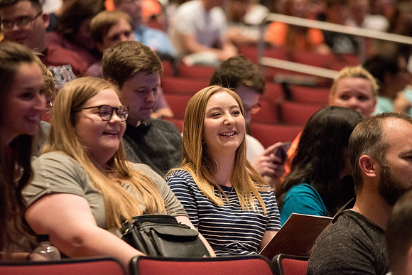 New students and parents have the opportunity to hear from President and Sister Eyring at BYU-I Center.