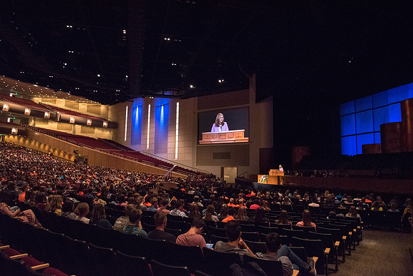 New students and parents have the opportunity to hear from President and Sister Eyring at BYU-I Center.