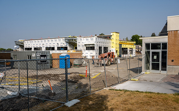 Campus construction continues on the North side of the library the first day of fall semester.