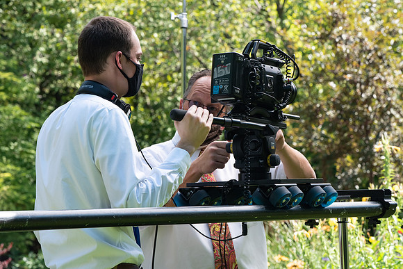 Video production of Vice President, Jon Linford, in the Thomas E. Ricks Gardens for the We're In This Together campaign.