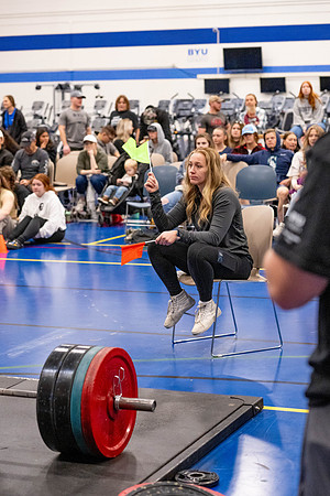 Students compete in Squat Bench and Deadlift challenges. In the BYU-Idaho gym in the Hart Building.