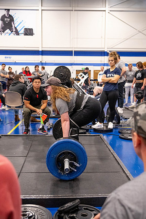 Students compete in Squat Bench and Deadlift challenges. In the BYU-Idaho gym in the Hart Building.