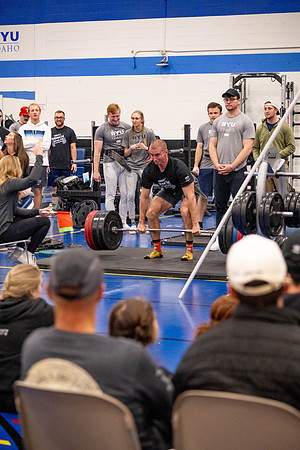 Students compete in Squat Bench and Deadlift challenges. In the BYU-Idaho gym in the Hart Building.