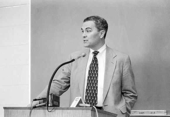 President Bennion makes an announcement at a press conference