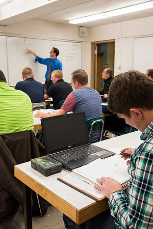 Students in a Civil Engineering class, Reinforced Concrete Design, are taught by Nathan Harris.