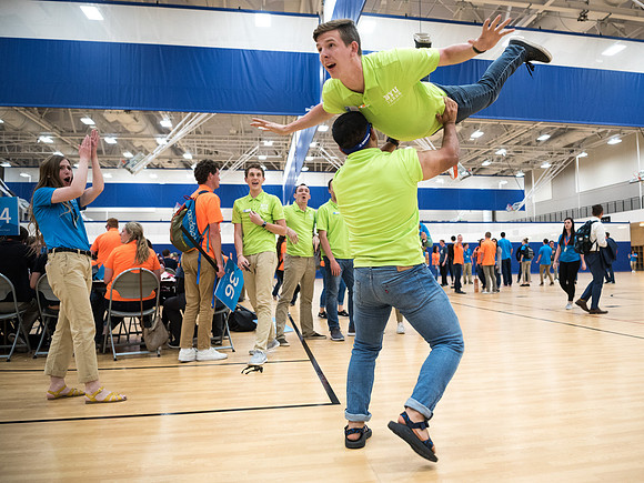 As part of the Get Connected weekend students helped to make plastic yarn, clothe puppets, and help in canned food drive. This event took place in the BYU-I Center gymnasium.