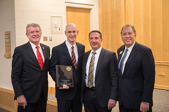 2018 State of Idaho Leadership in Energy Efficiency Award for Buildings presented to Brigham Young University-Idaho by Govenor Butch Otter.